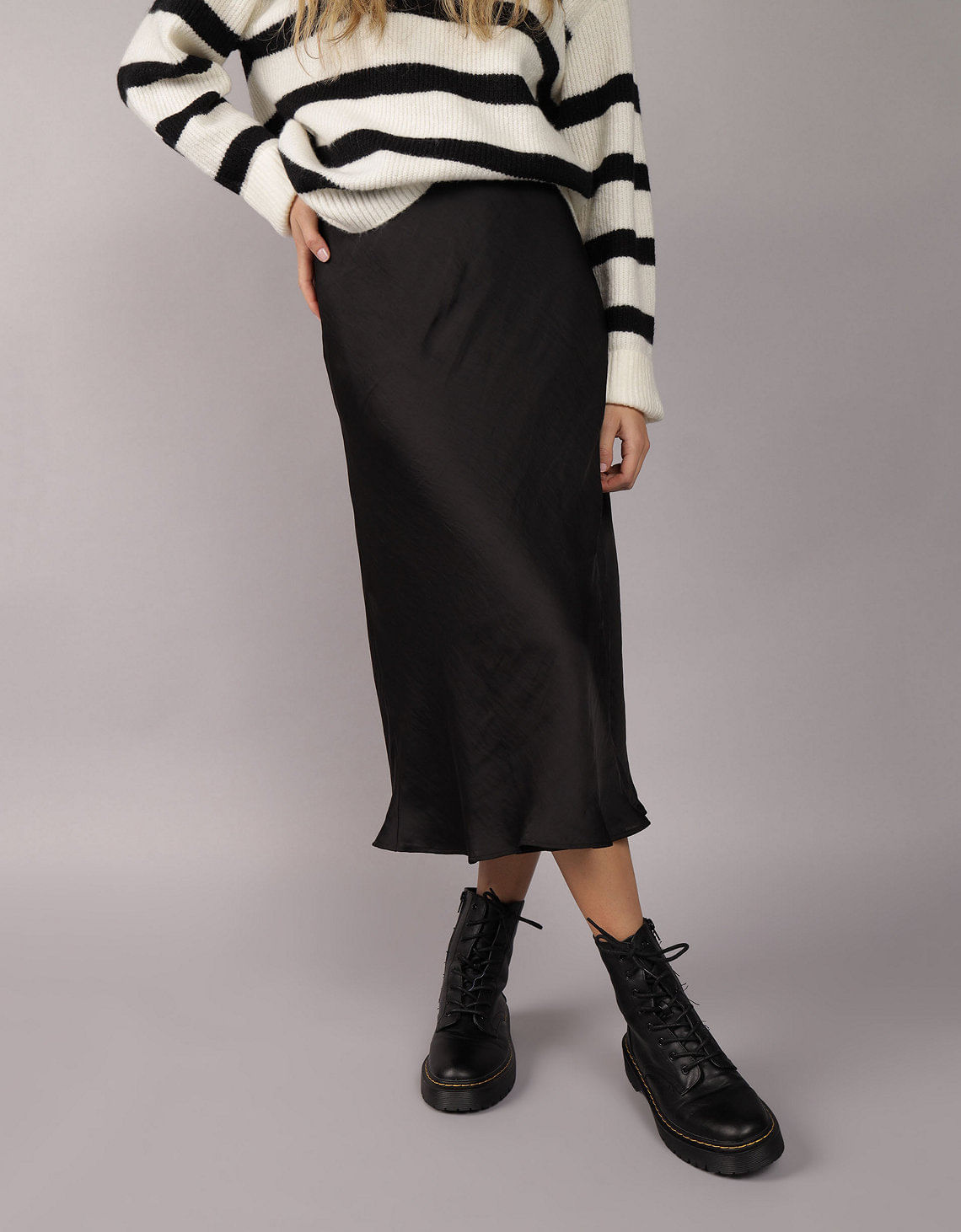 Falda Midi de Satin Tiro Alto Ae