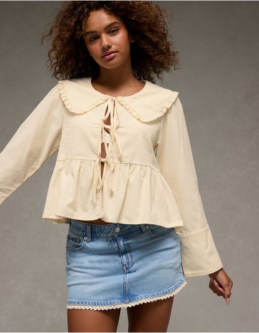 Blusa de manga larga con lazo frontal Ae