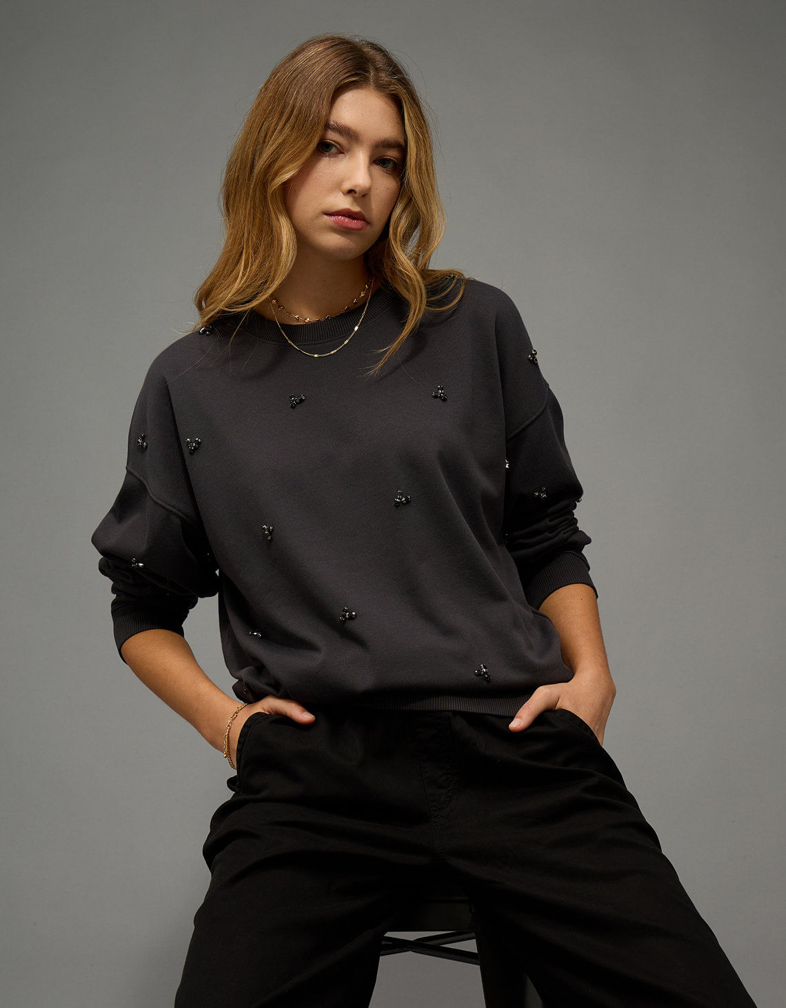 Buzo Cuello redondo Rhinestone Ae