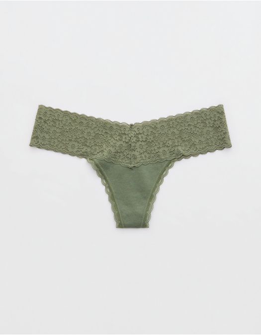 Superchill Thong de encaje de Algodón By Aerie