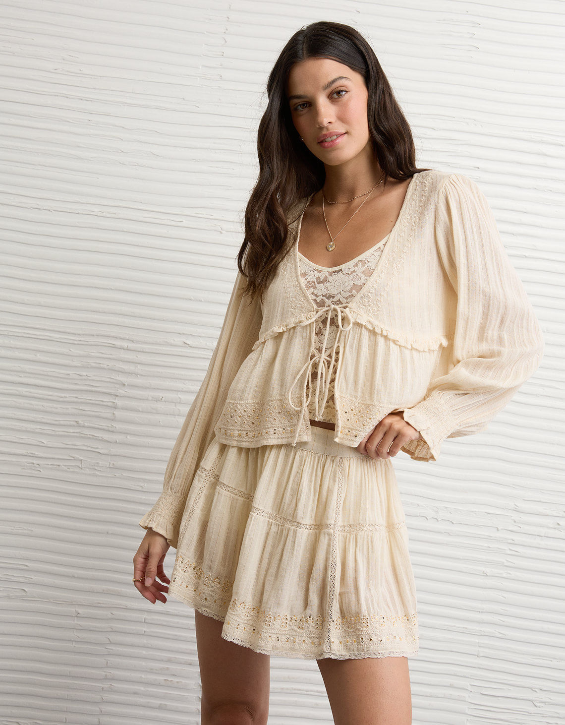 Falda Mini de Encaje de Tiro Alto Ae