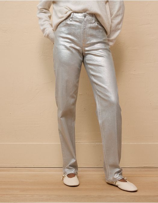 Pantalón Tiro Alto Plateado Mujer AE