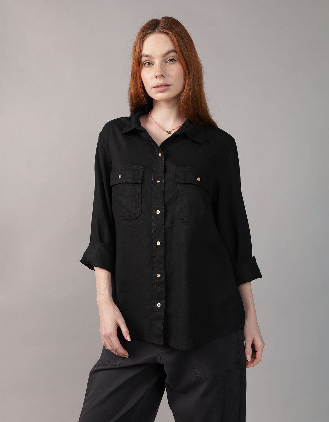 Camisa manga larga de botones de mujer AE