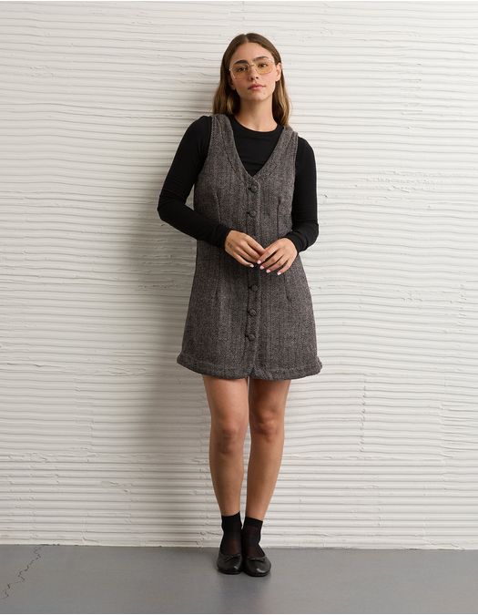 Vestido mini de peto con botones al frente