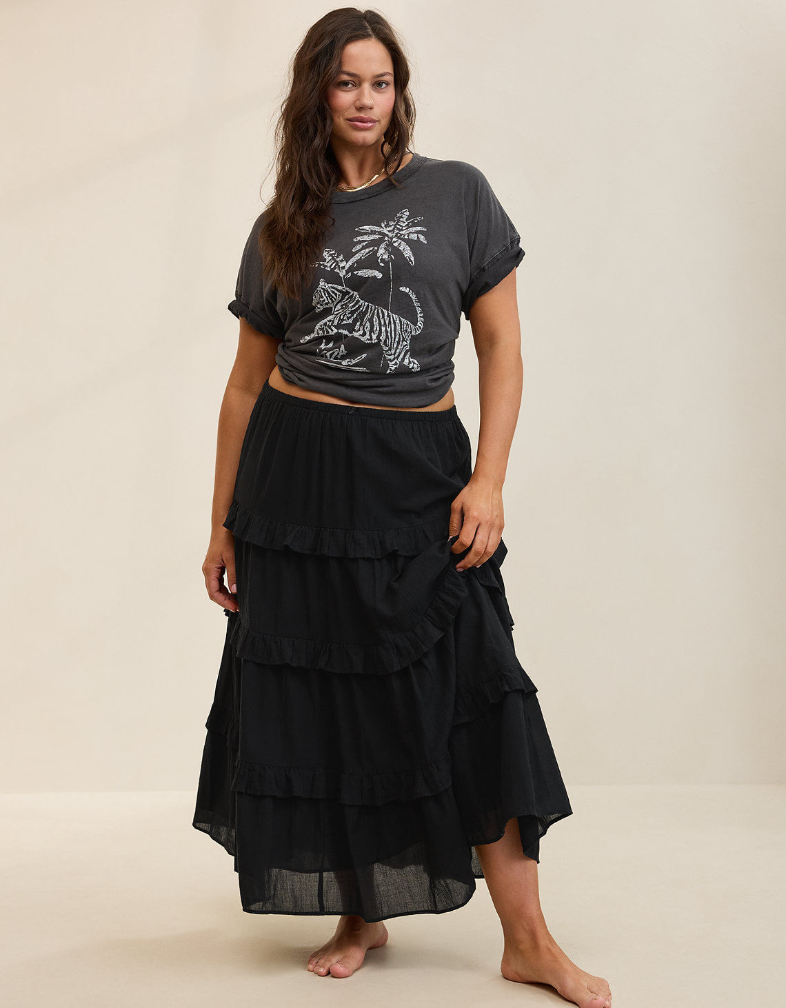 Falda midaxi con volantes By Aerie