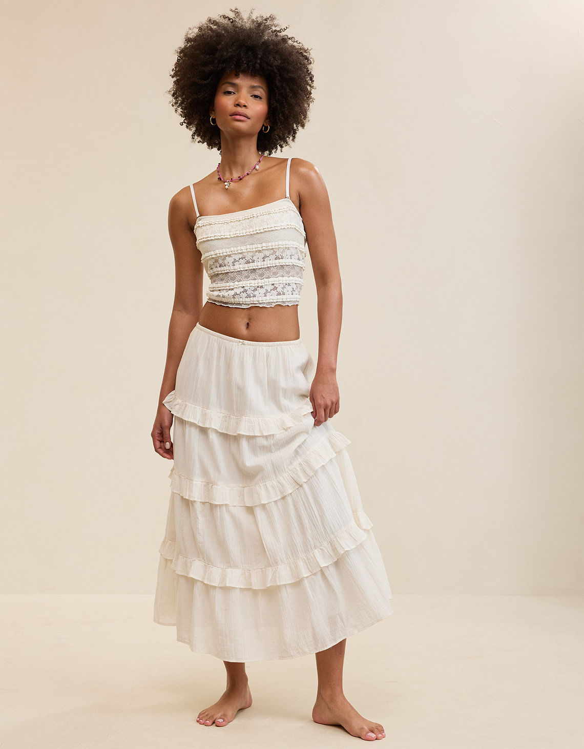 Falda midaxi con volantes By Aerie