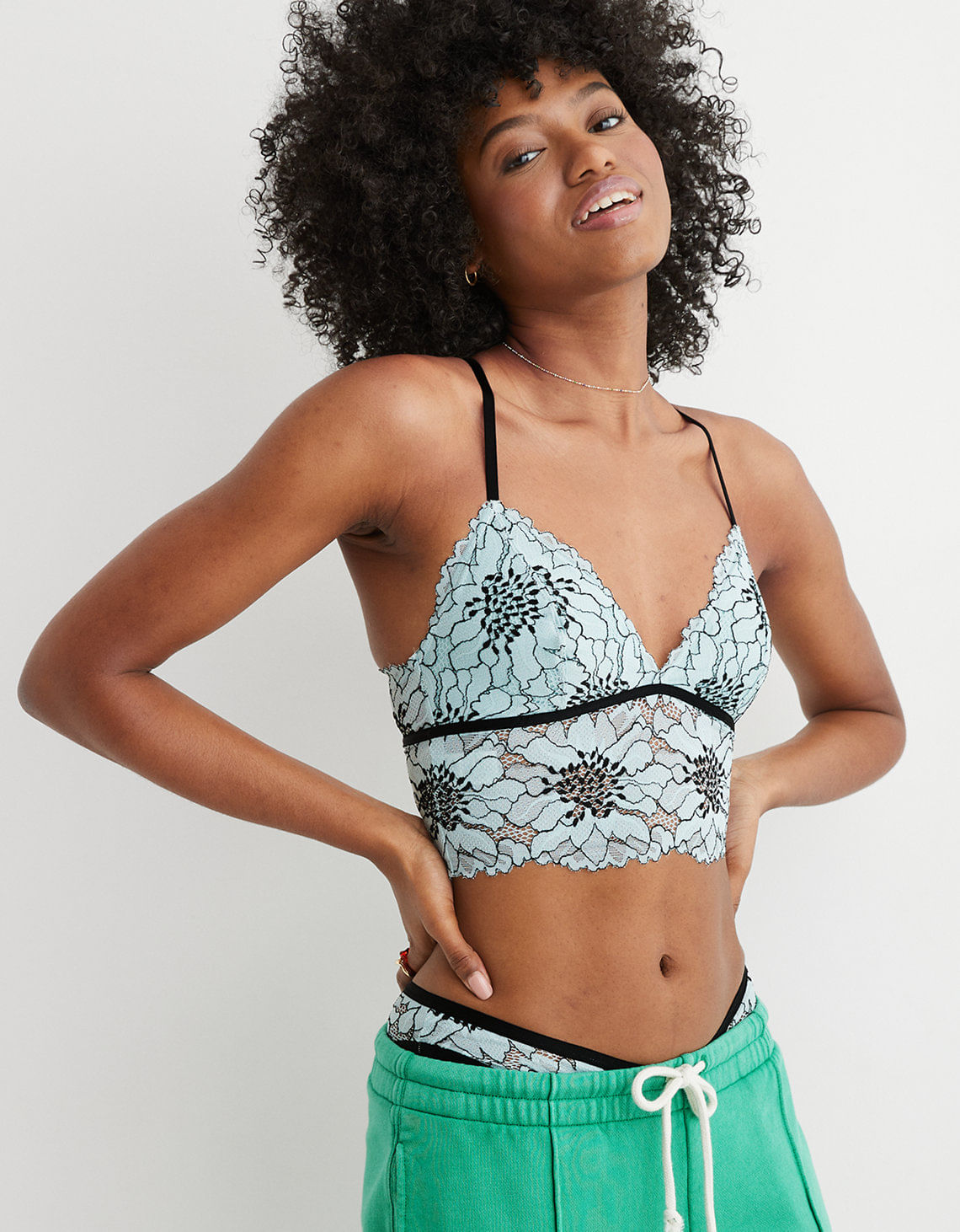 Bralette Aerie largo con relleno de encaje Midnight