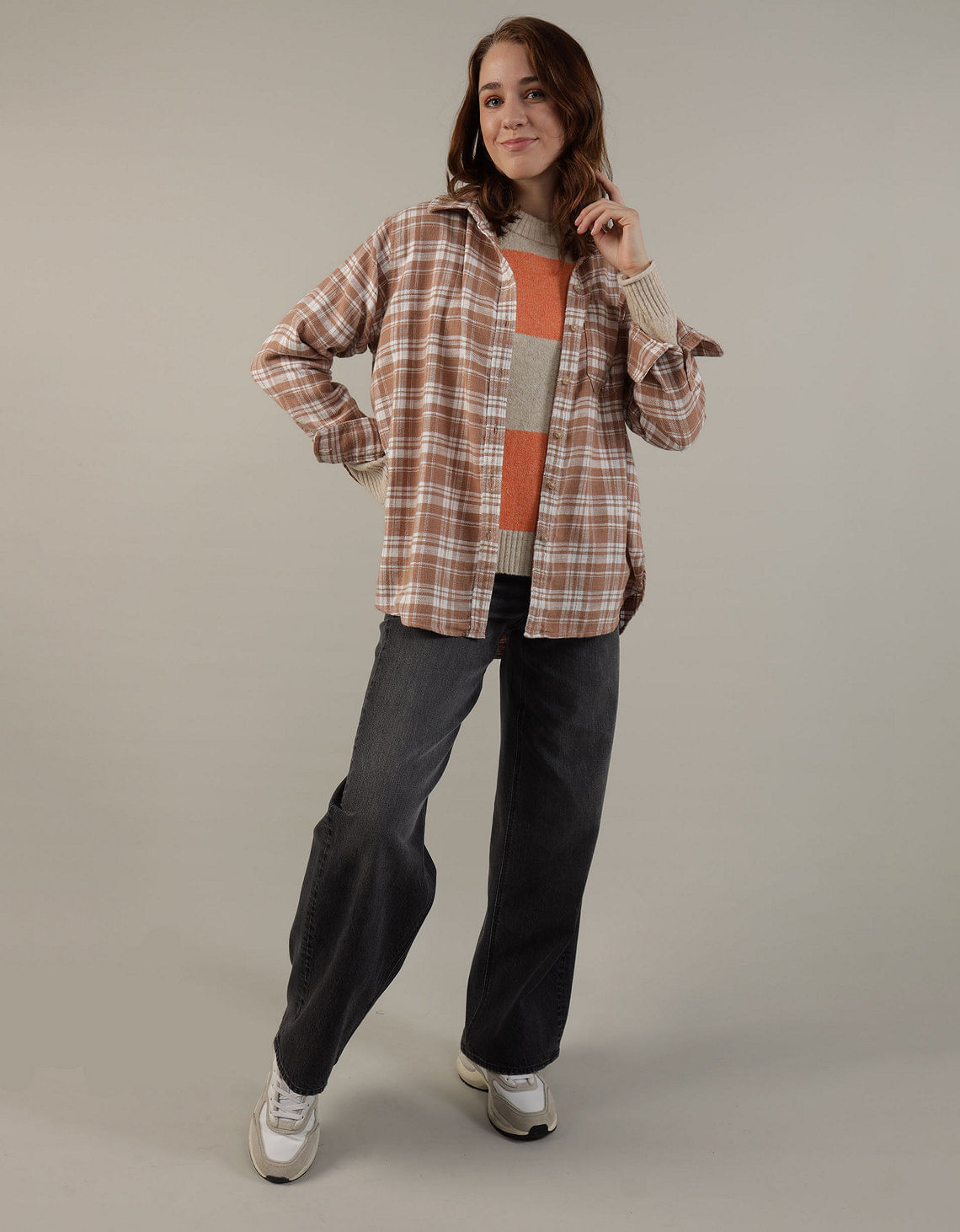 Camisa AE manga larga oversized de cuadros con botones