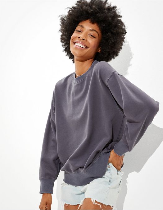Suéter AE Super Soft Fleece Oversized estilo vintage con cuello redondo