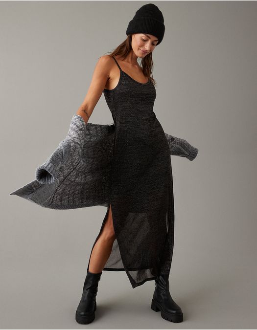 Vestido AE largo de tirantes con efecto de brillos