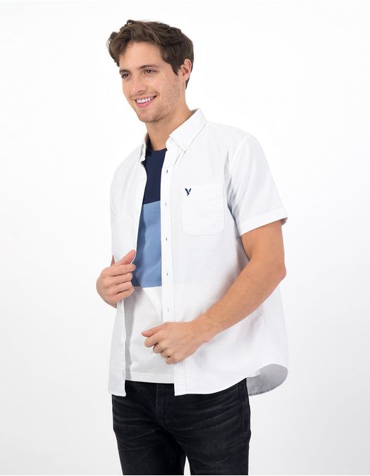Camisa Oxford de Manga Corta con Botones