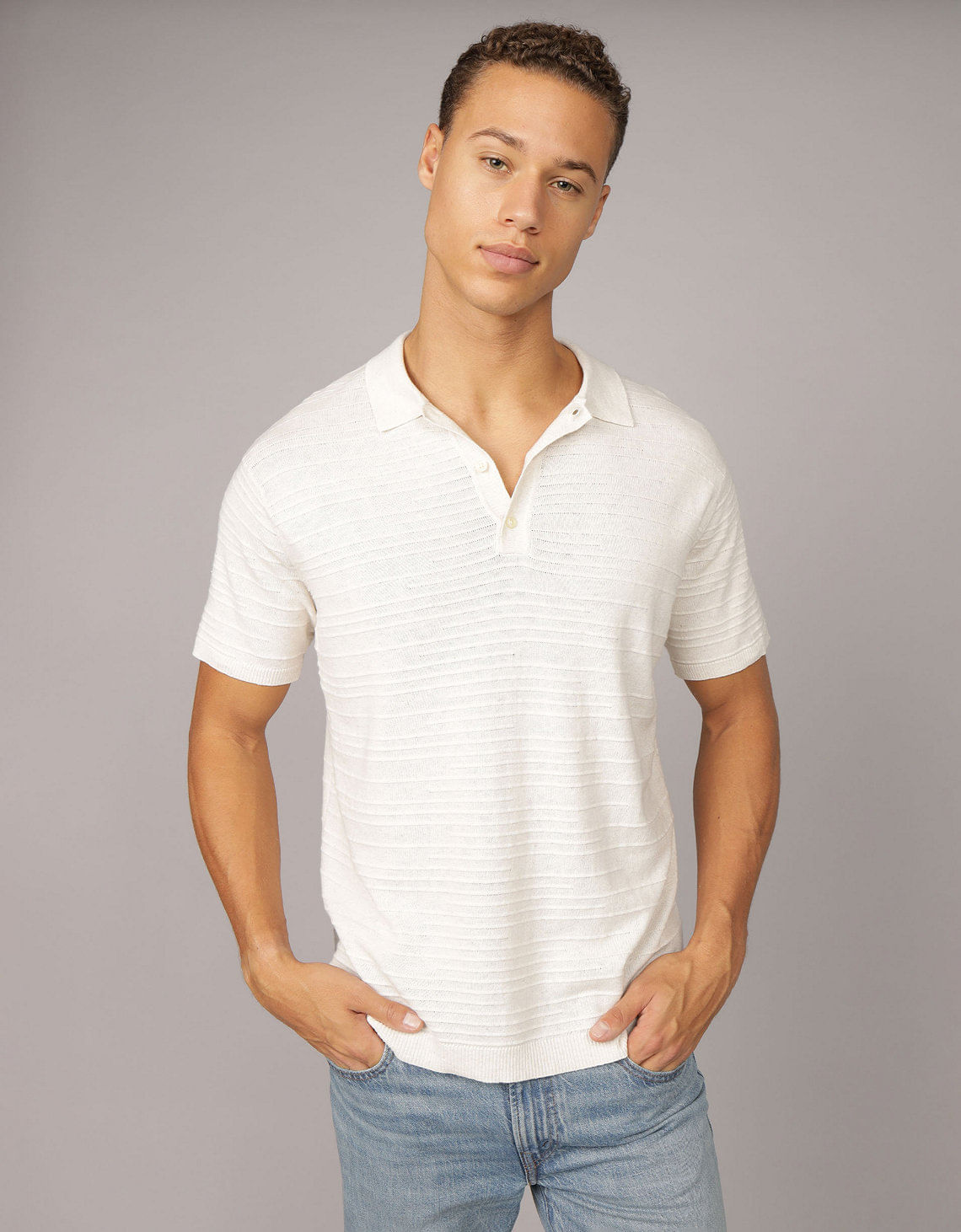 Polo en Tejido Suave con mezcla de Lino para Hombre