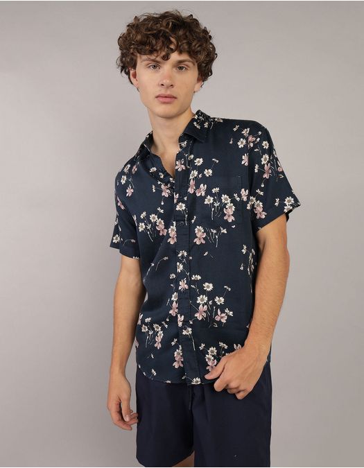 Camisa con estampado Tropical Manga Corta para Hombre
