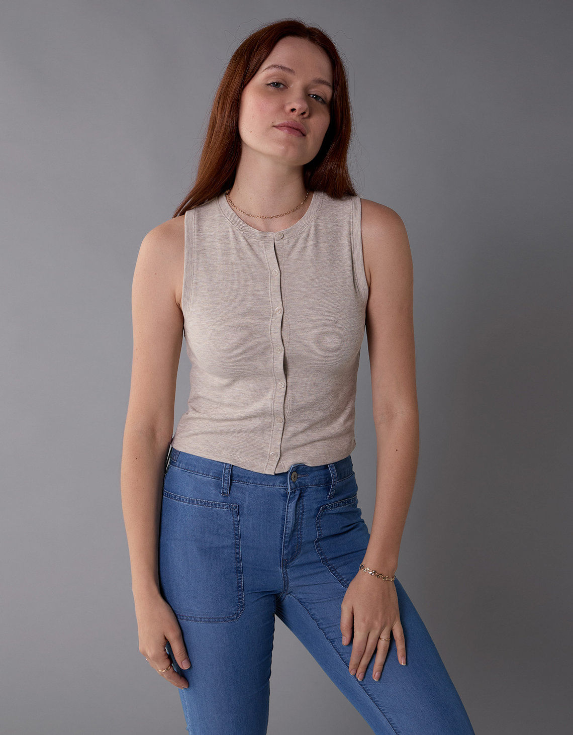 Tank top con botones de mujer AE