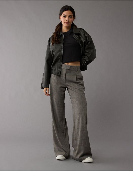 Pantalón con Stretch con patrón de cuadros Mujer AE