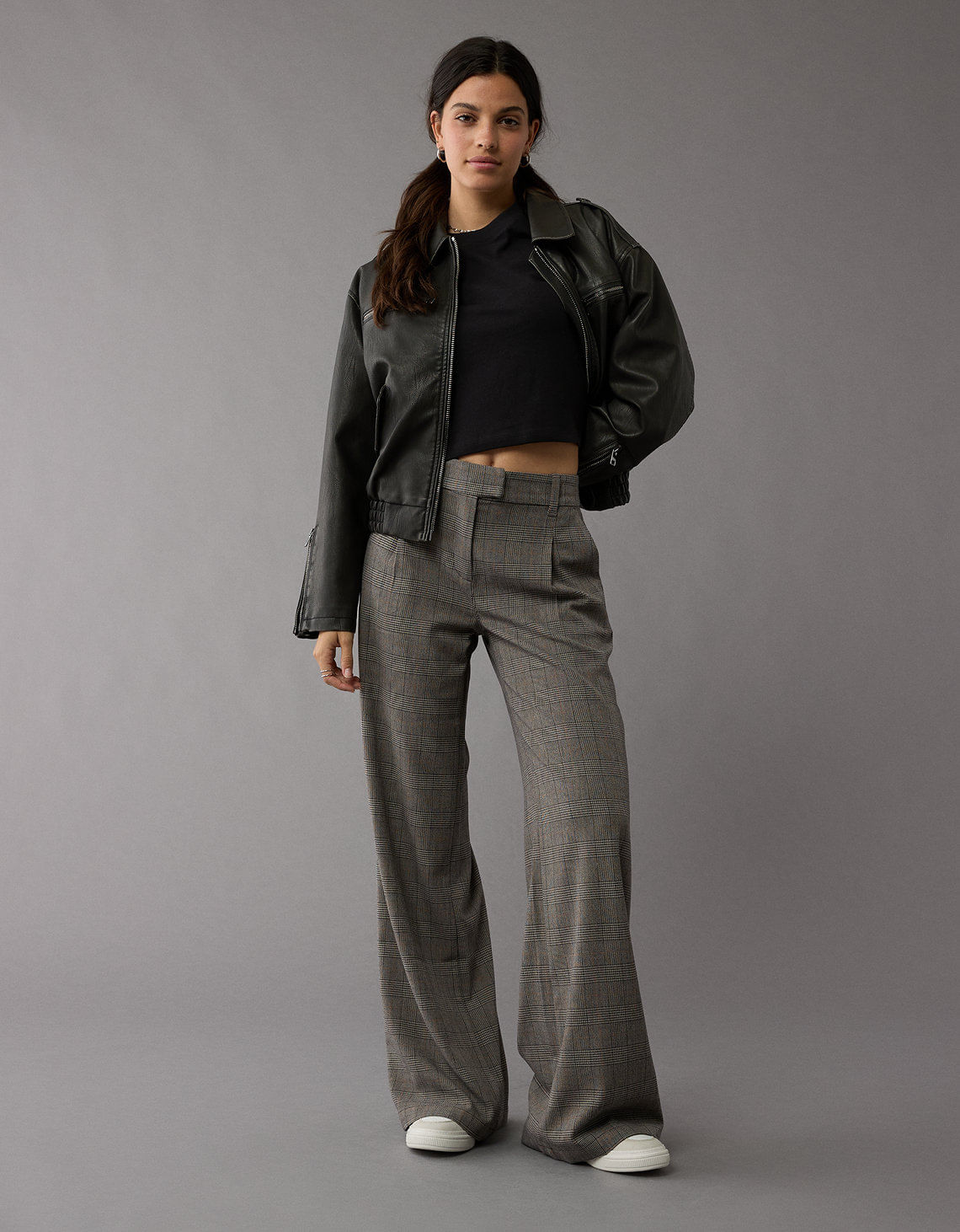 Pantalón con Stretch con patrón de cuadros Mujer AE