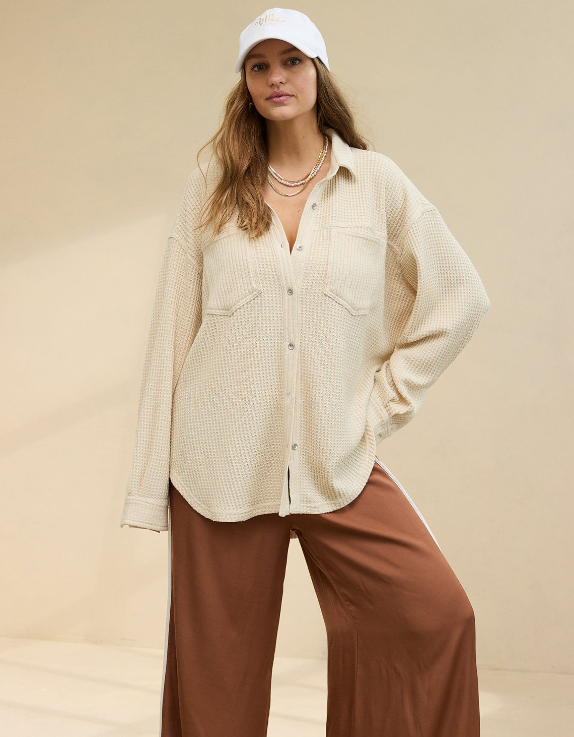 Camisa Aerie de botones manga larga para mujer