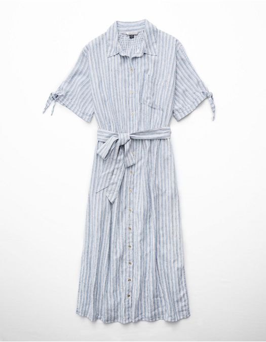 Vestido Camisero en Mezcla de Lino para Mujer