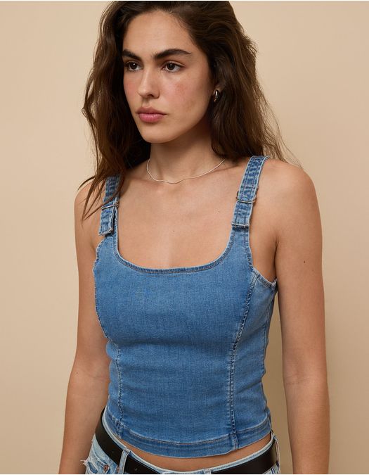 Blusa AE en denim sin mangas para mujer