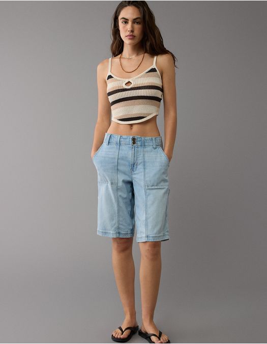Blusa AE tejida sin mangas de rayas para mujer