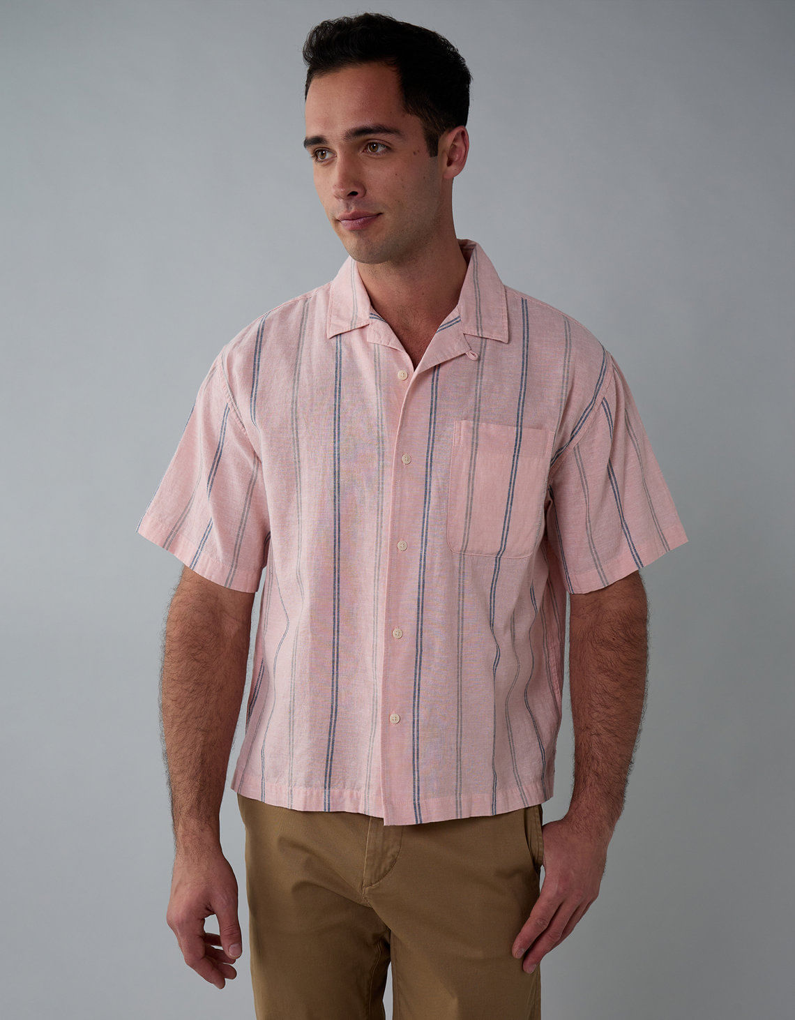 Camisa manga corta con rayas de hombre AE