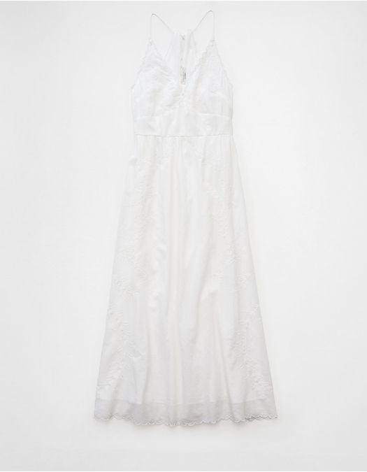 Vestido Midi Bordado con Cuello en V