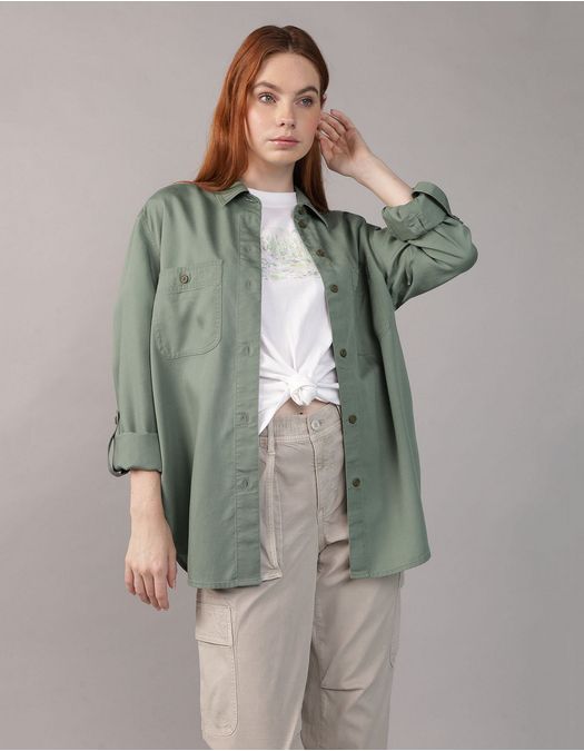 Camisa manga larga de botones de mujer AE
