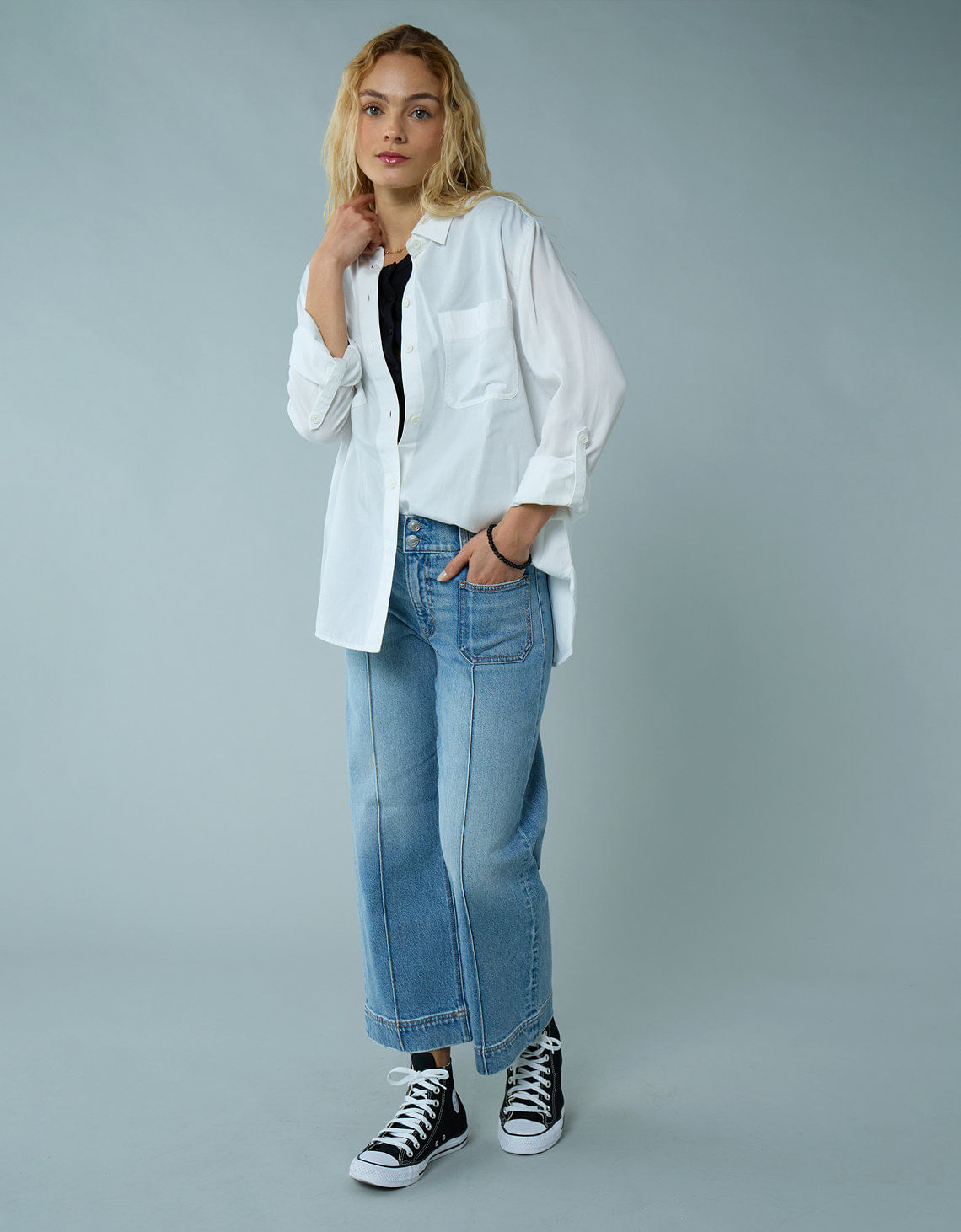 Camisa manga larga de botones de mujer AE