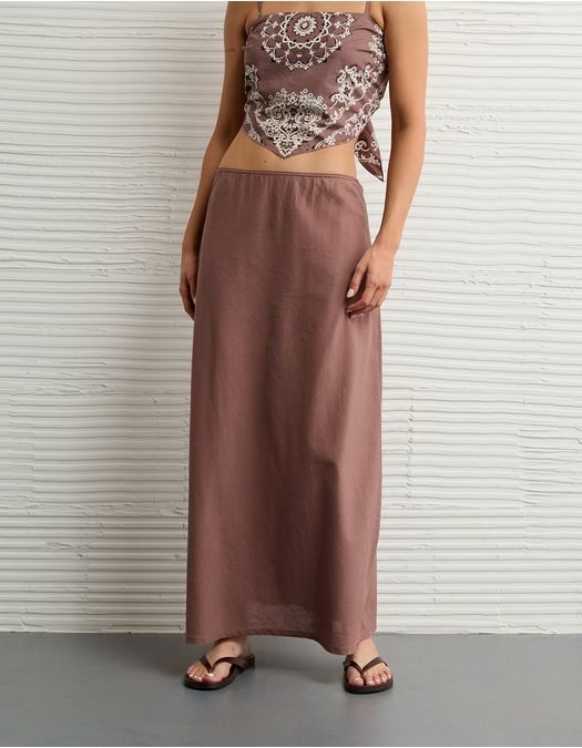 Falda Maxi de Mezcla de Lino de Tiro Alto
