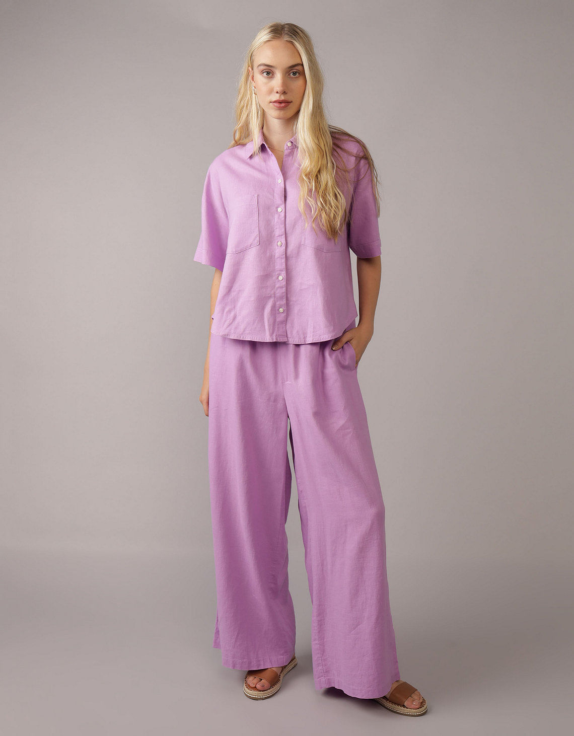 Pantalón en Mezcla de Lino con Pretina Elástica para Mujer