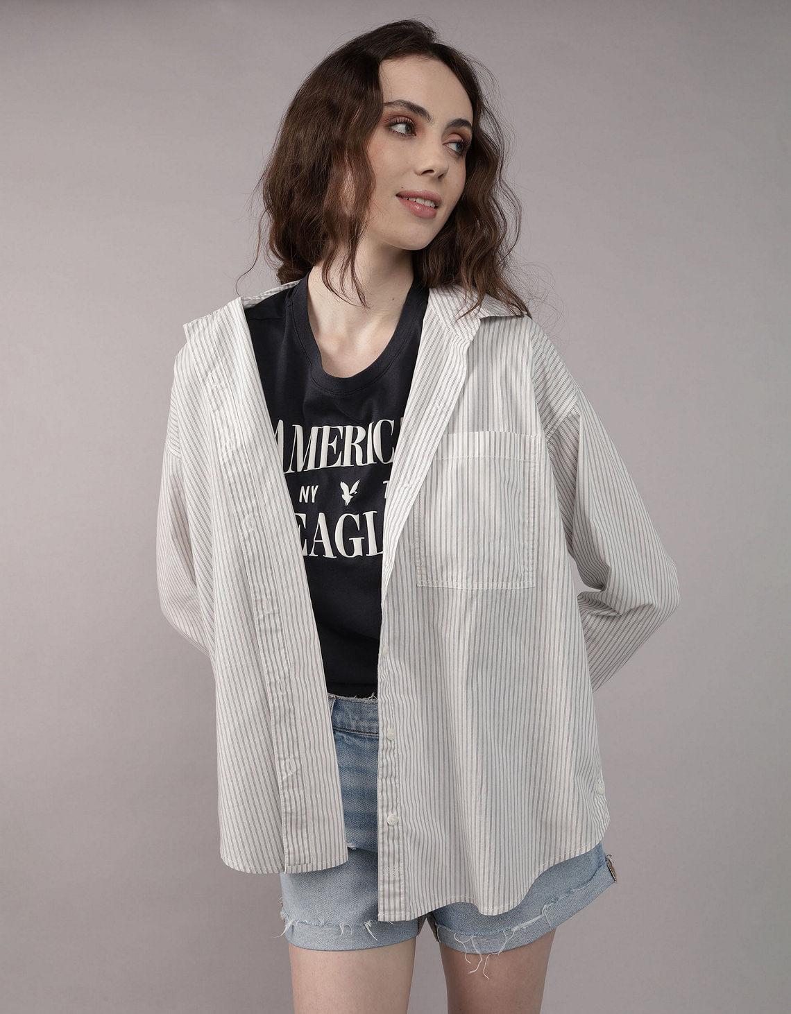 Camisa manga larga de botones de mujer AE