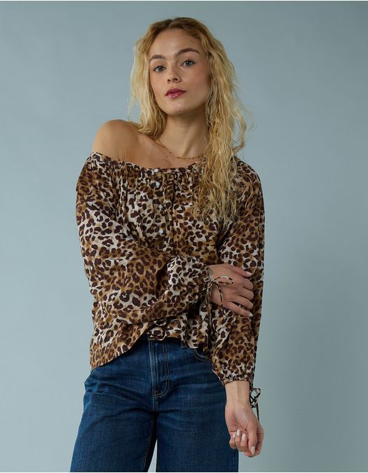 Blusa de Botones con Mangas de Lazo para Mujer